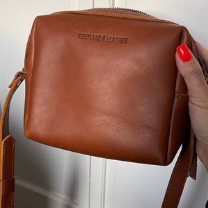 Portland Leather Crossbody Bag Minimalist in Cognac smooth leather